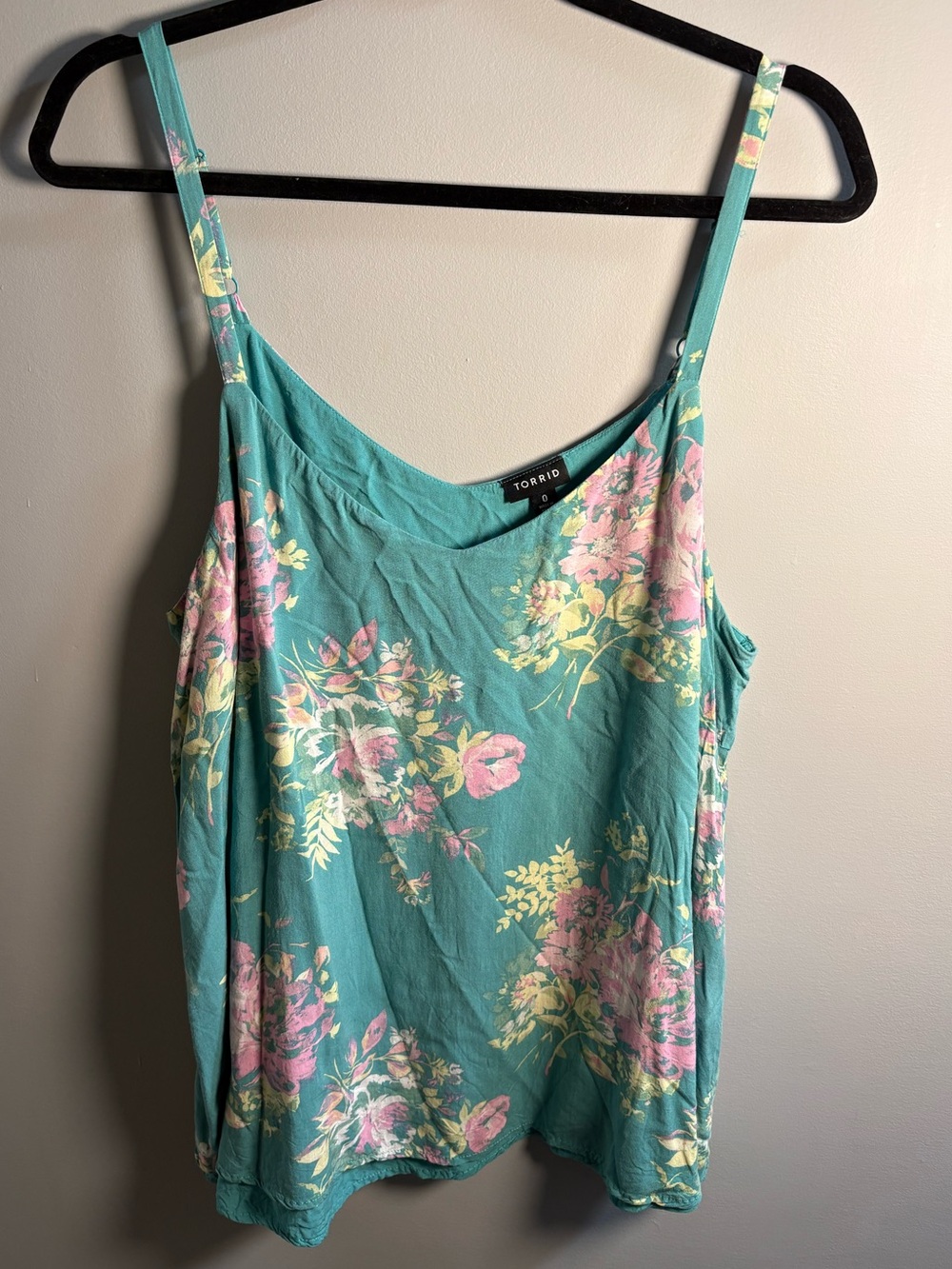 torrid teal floral camisole with pink and cream blooms